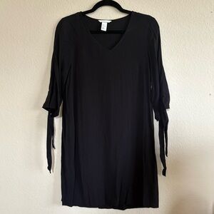 Black V-Neck Dress with Tie Sleeves